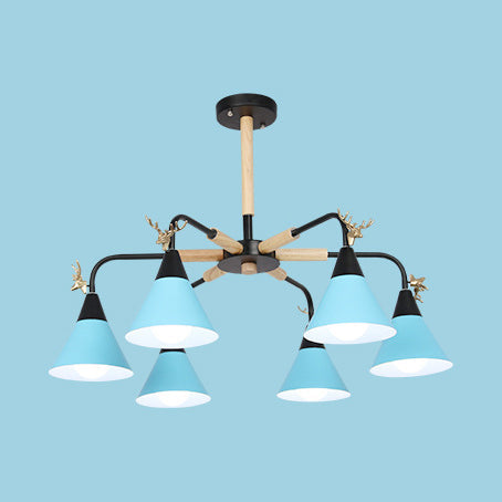 Metallic Conical Pendant Light with Deer Macaron Chandelier - Rebooters