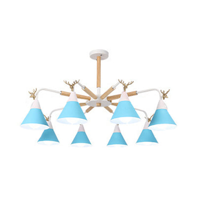 Metallic Conical Pendant Light with Deer Macaron Chandelier - Rebooters