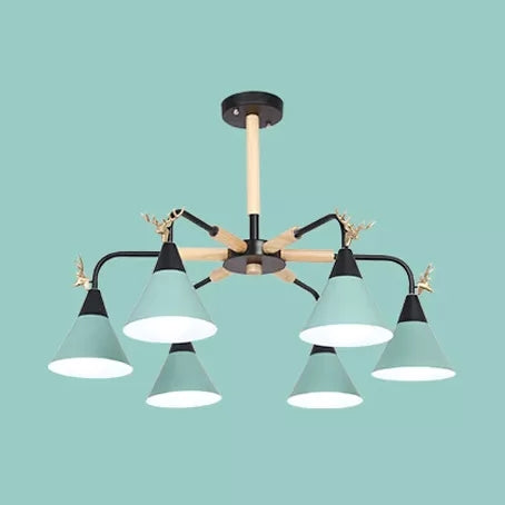 Metallic Conical Pendant Light with Deer Macaron Chandelier - Rebooters