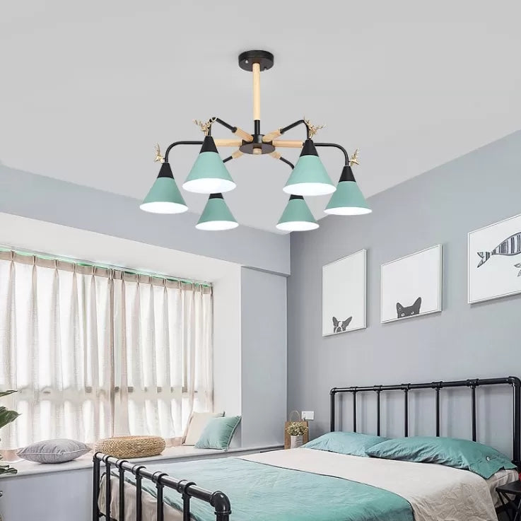 Metallic Conical Pendant Light with Deer Macaron Chandelier - Rebooters