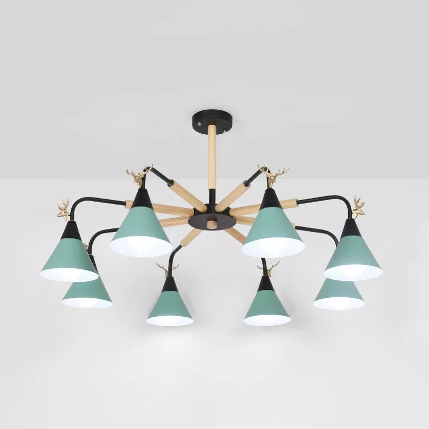 Metallic Conical Pendant Light with Deer Macaron Chandelier - Rebooters