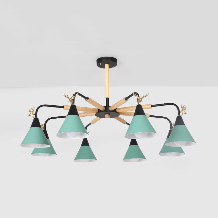 Metallic Conical Pendant Light with Deer Macaron Chandelier - Rebooters