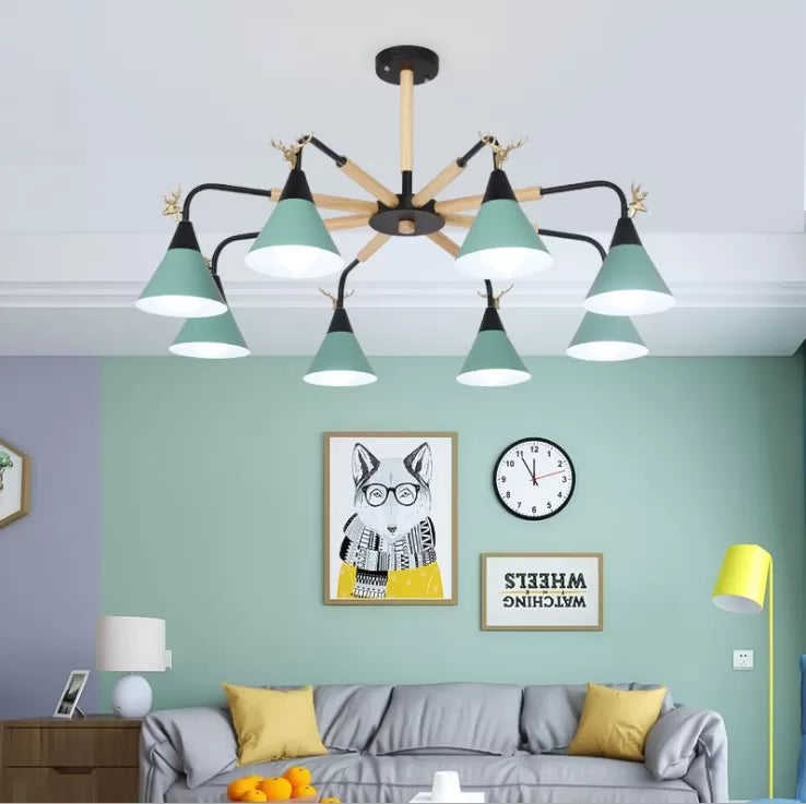 Metallic Conical Pendant Light with Deer Macaron Chandelier - Rebooters