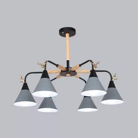 Metallic Conical Pendant Light with Deer Macaron Chandelier - Rebooters