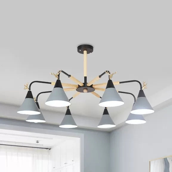 Metallic Conical Pendant Light with Deer Macaron Chandelier - Rebooters