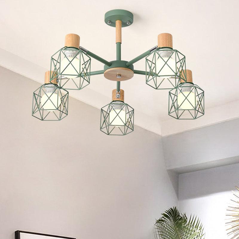 Cage Shade Ceiling Pendant Light Macaron Stylish Metal Hanging Light - Rebooters