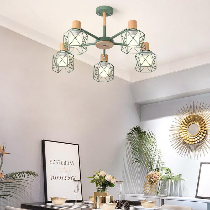 Cage Shade Ceiling Pendant Light Macaron Stylish Metal Hanging Light - Rebooters