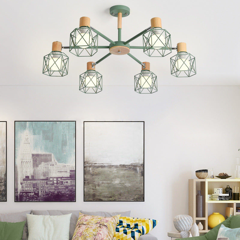 Cage Shade Ceiling Pendant Light Macaron Stylish Metal Hanging Light - Rebooters
