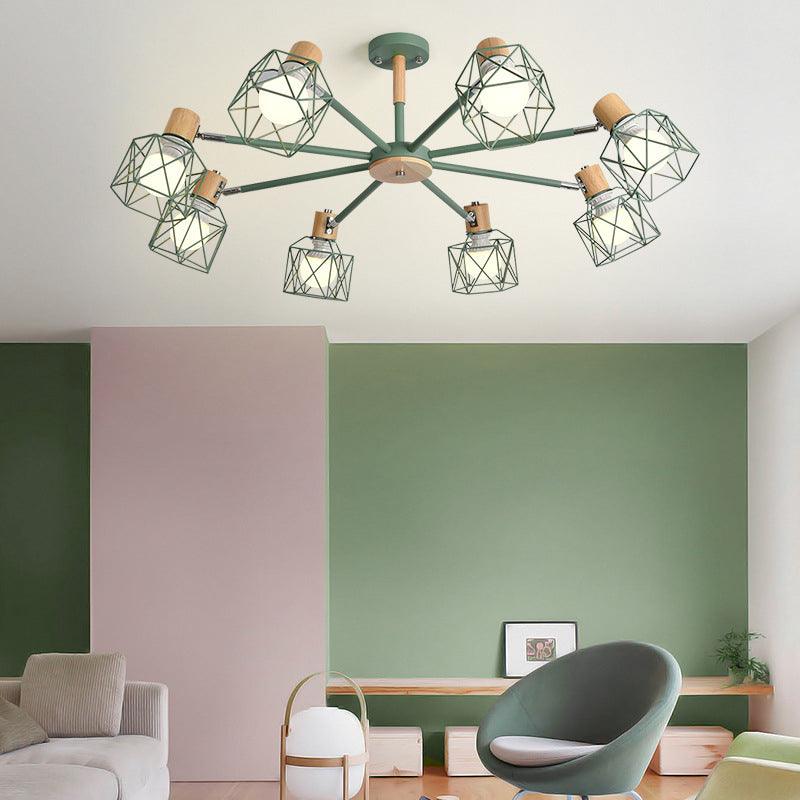 Cage Shade Ceiling Pendant Light Macaron Stylish Metal Hanging Light - Rebooters