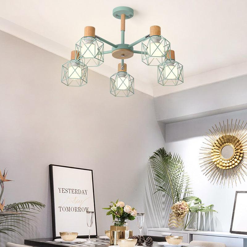 Cage Shade Ceiling Pendant Light Macaron Stylish Metal Hanging Light - Rebooters