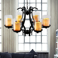 6 Lights Dining Room Ceiling Lamp Country Black Chandelier - Rebooters
