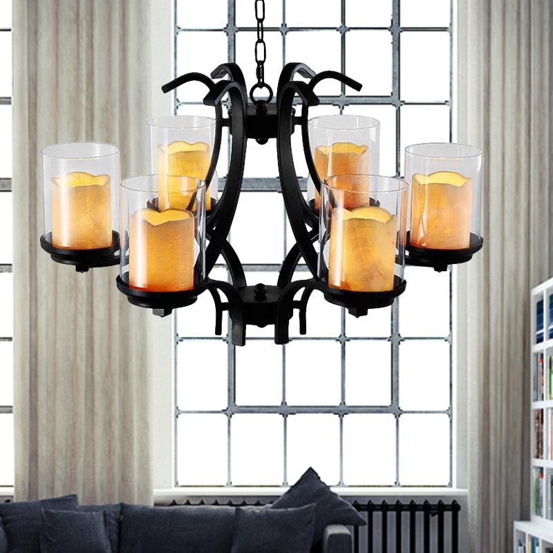 6 Lights Dining Room Ceiling Lamp Country Black Chandelier - Rebooters