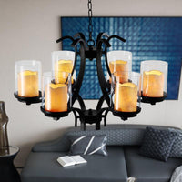6 Lights Dining Room Ceiling Lamp Country Black Chandelier - Rebooters