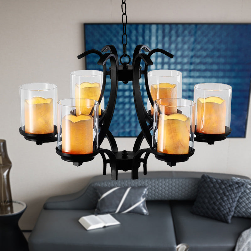 6 Lights Dining Room Ceiling Lamp Country Black Chandelier - Rebooters