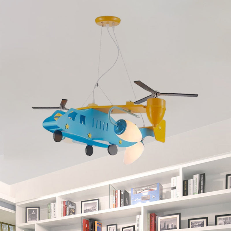 Helicopter Kindergarten Boys Bedroom Chandelier Metal Cool Ceiling Light in Blue Finish - Rebooters