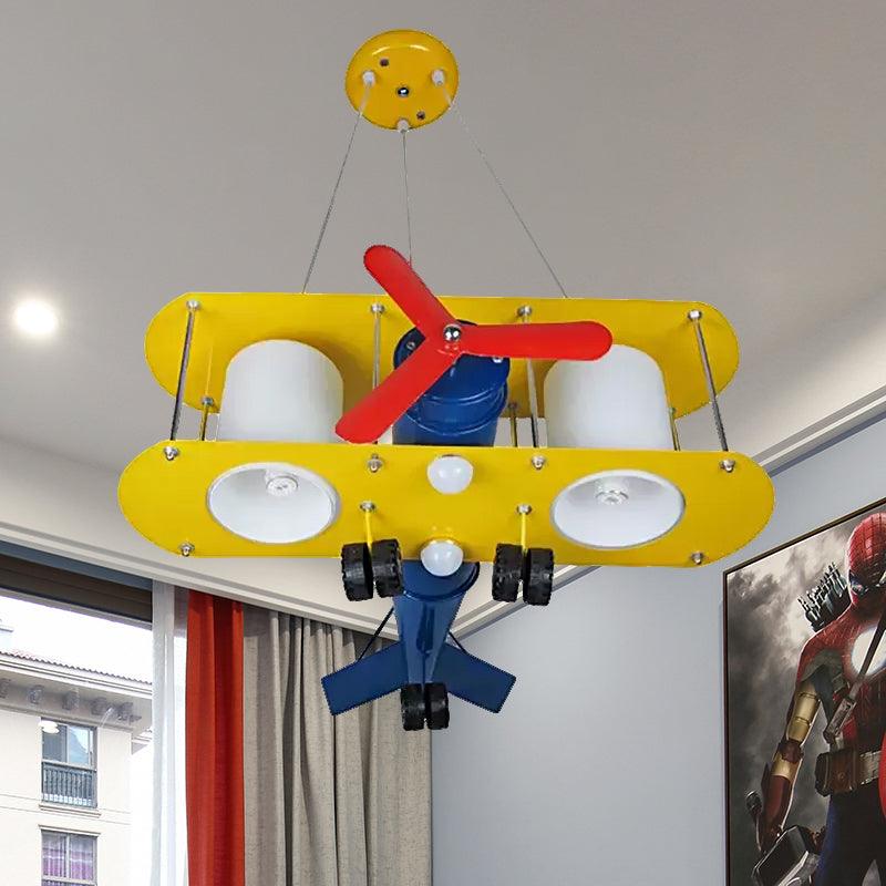 Child Bedroom Propeller Plane Pendant Lamp Metal Cartoon Yellow Finish Chandelier - Rebooters