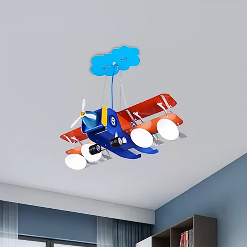 Metal Airplane Chandelier Four Lights Modern Ceiling Pendant Blue for Kindergarten - Rebooters