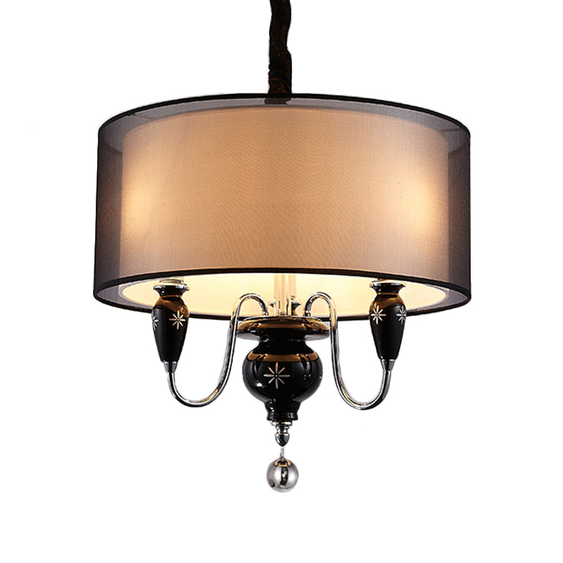 3-Light Fabric Hanging Chandelier Classic Black Drum Pendant - Rebooters