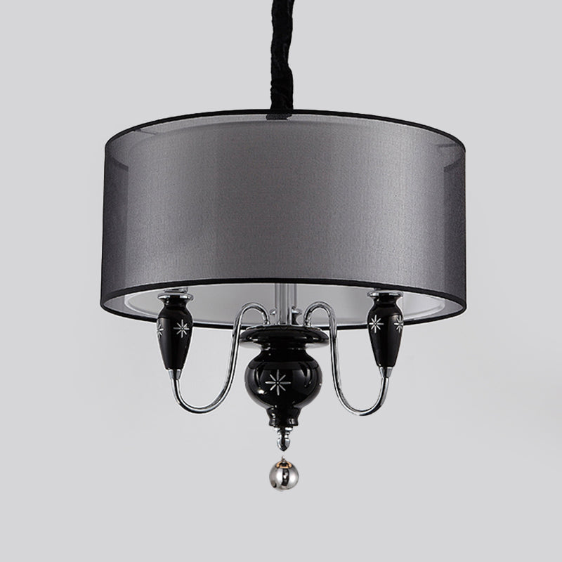 3-Light Fabric Hanging Chandelier Classic Black Drum Pendant - Rebooters