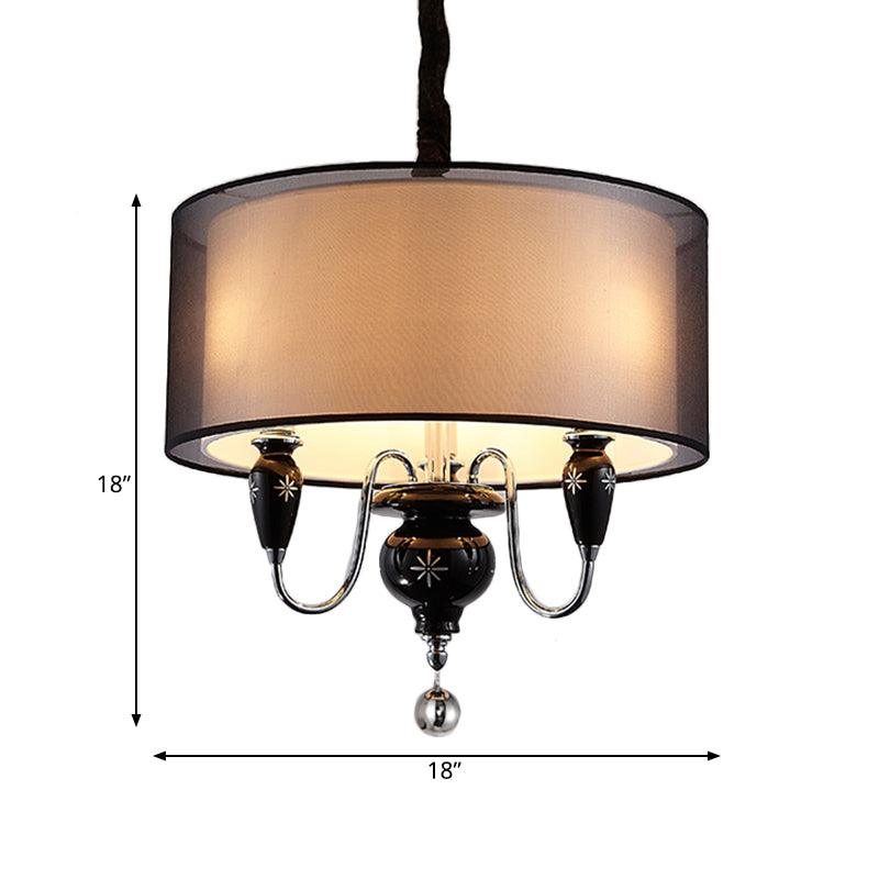 3-Light Fabric Hanging Chandelier Classic Black Drum Pendant - Rebooters