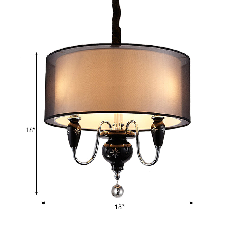 3-Light Fabric Hanging Chandelier Classic Black Drum Pendant - Rebooters