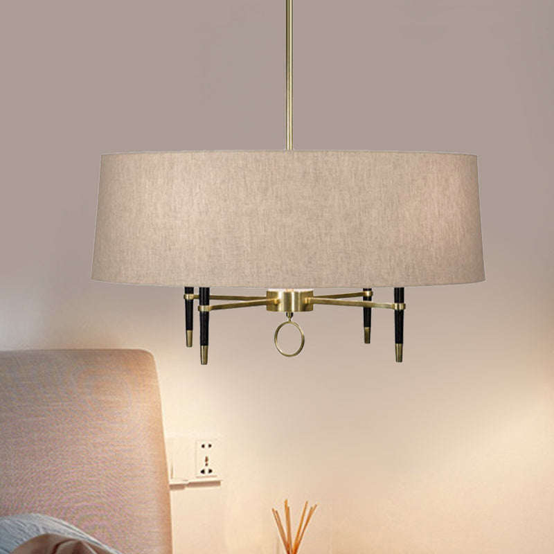 Cylinder Dining Room Pendant Chandelier Classic Fabric 4 Lights Flaxen Fixture - Rebooters