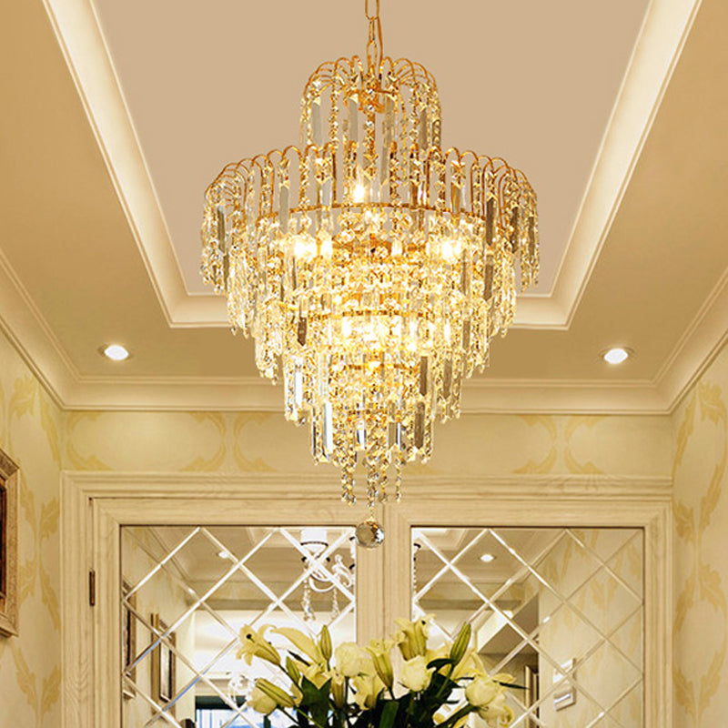Tiered Hanging Ceiling Light Modernist Crystal 4 Lights Gold Chandelier - Rebooters