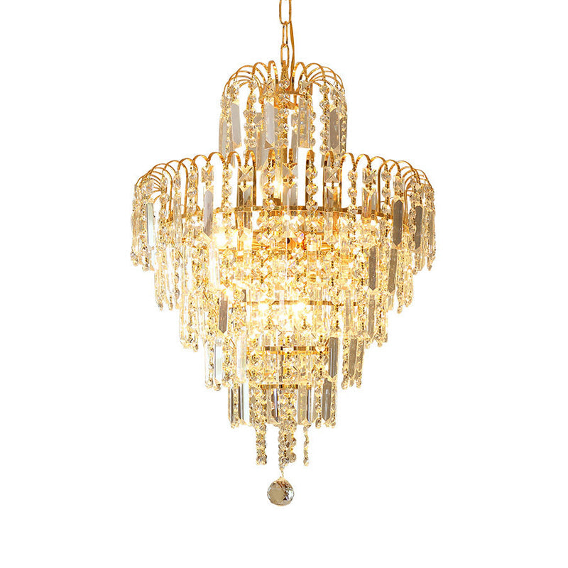 Tiered Hanging Ceiling Light Modernist Crystal 4 Lights Gold Chandelier - Rebooters
