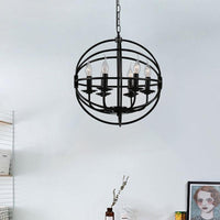 6 Lights Candle Chandelier Classic Black Metal Pendant Light - Rebooters