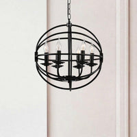 6 Lights Candle Chandelier Classic Black Metal Pendant Light - Rebooters