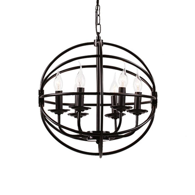 6 Lights Candle Chandelier Classic Black Metal Pendant Light - Rebooters