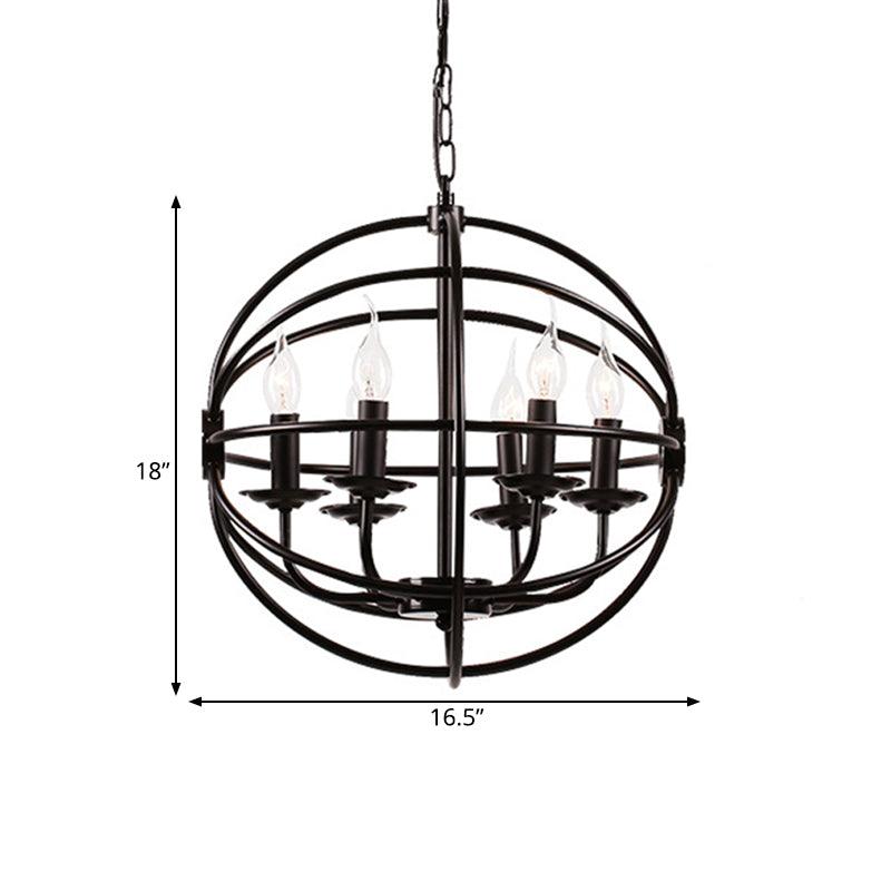 6 Lights Candle Chandelier Classic Black Metal Pendant Light - Rebooters