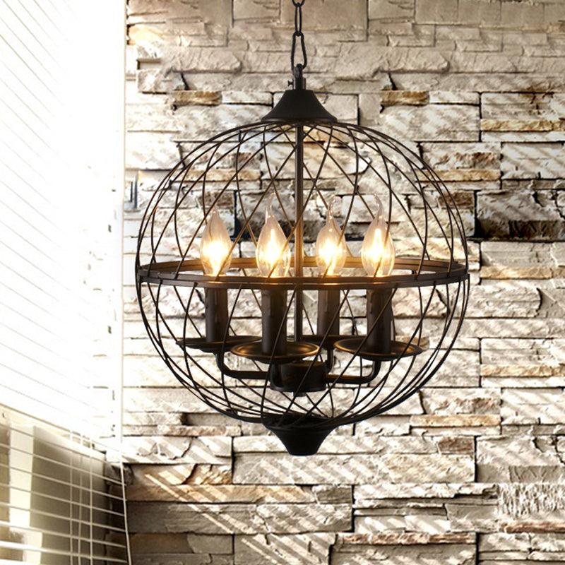 4 Lights Metal Pendant Chandelier Classic Black Candle Fixture - Rebooters