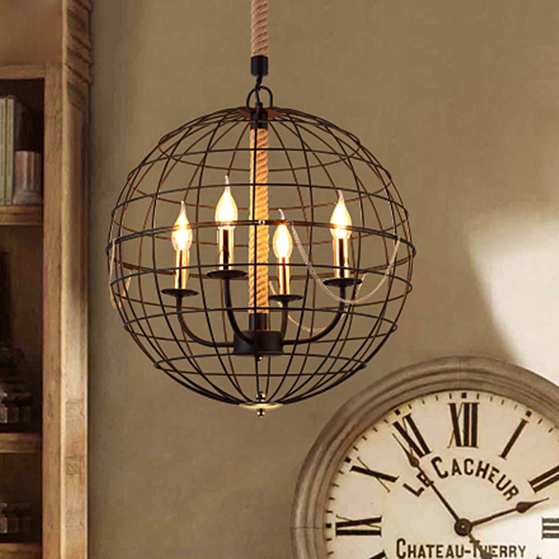 Candle Living Room Pendant Chandelier Traditional Metal 3/4 Lights Black Fixture - Rebooters