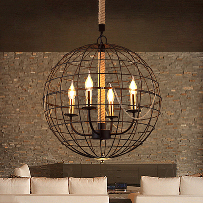 Candle Living Room Pendant Chandelier Traditional Metal 3/4 Lights Black Fixture - Rebooters
