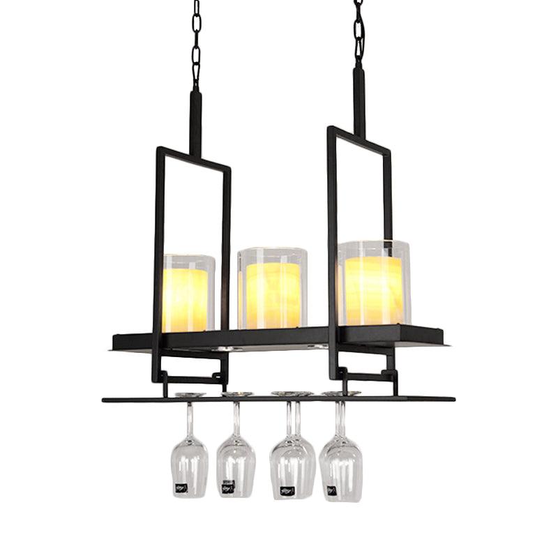 Black 3/5 Lights Island Light Fixture Clear Glass Pendant Lighting - Rebooters