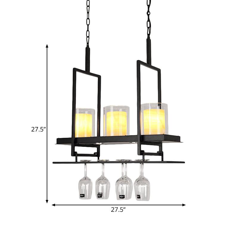 Black 3/5 Lights Island Light Fixture Clear Glass Pendant Lighting - Rebooters