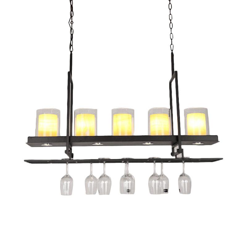 Black 3/5 Lights Island Light Fixture Clear Glass Pendant Lighting - Rebooters