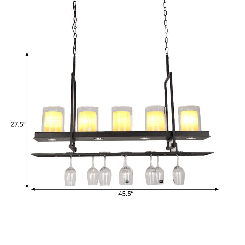 Black 3/5 Lights Island Light Fixture Clear Glass Pendant Lighting - Rebooters