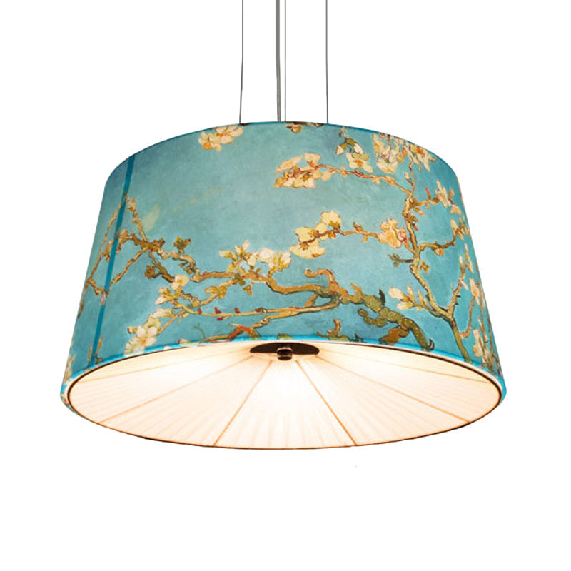 Fabric Drum Hanging Chandelier Nordic 4 Lights in Beige Blue White - Rebooters