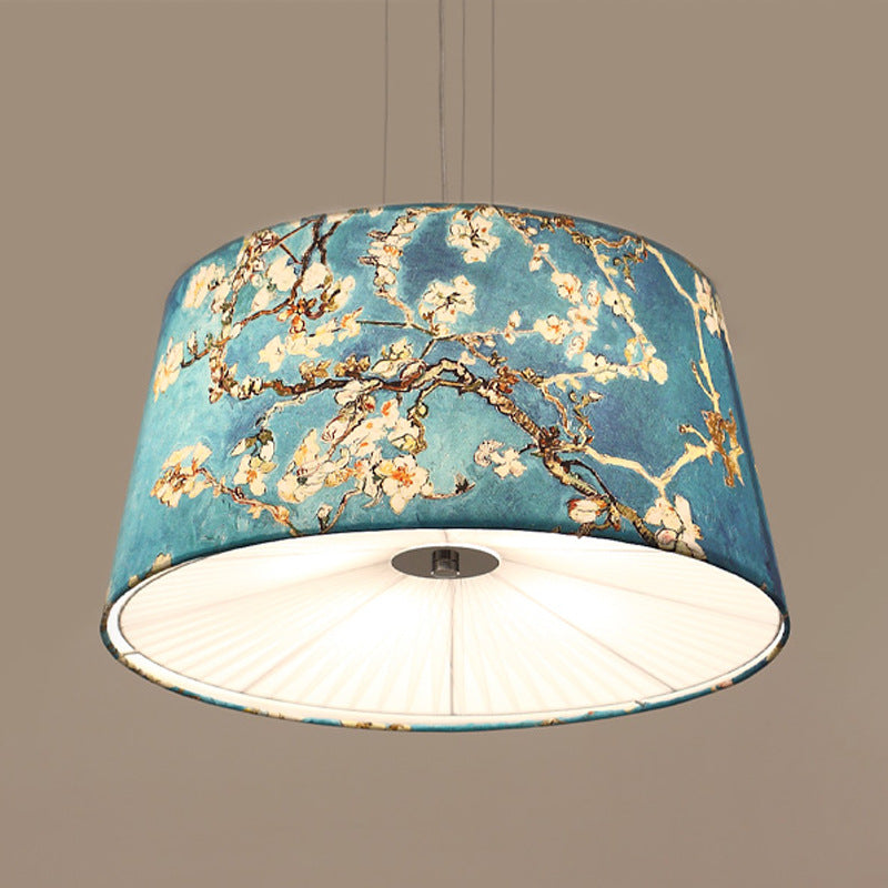 Fabric Drum Hanging Chandelier Nordic 4 Lights in Beige Blue White - Rebooters