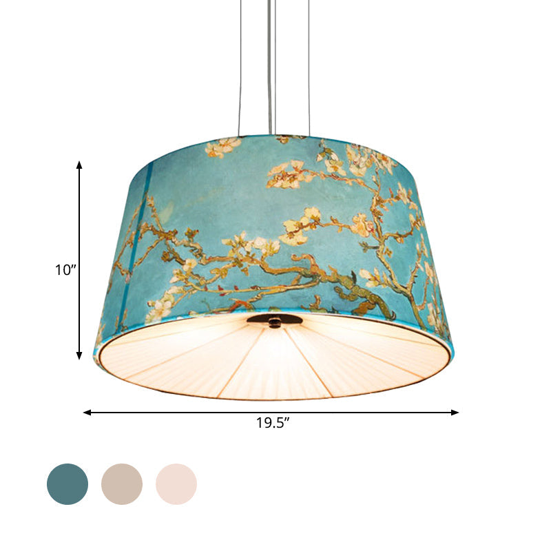Fabric Drum Hanging Chandelier Nordic 4 Lights in Beige Blue White - Rebooters