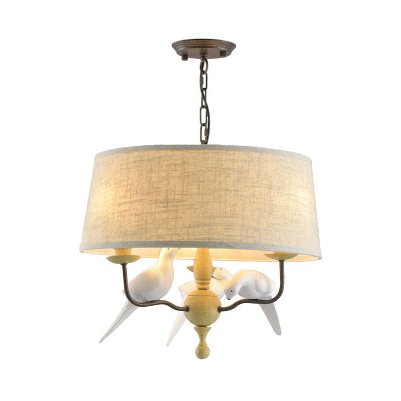3 Lights Drum Chandelier Light Vintage White Fabric Fixture - Rebooters