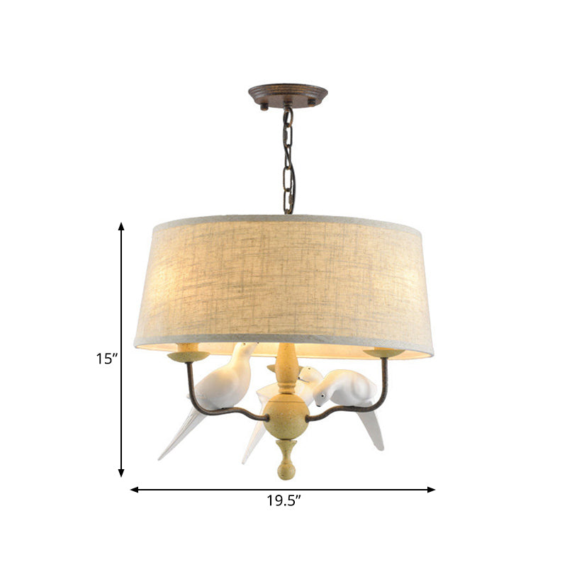 3 Lights Drum Chandelier Light Vintage White Fabric Fixture - Rebooters