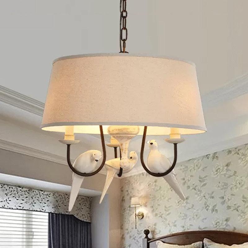 Fabric Beige Pendant Lamp Drum 3 Lights Vintage Chandelier - Rebooters