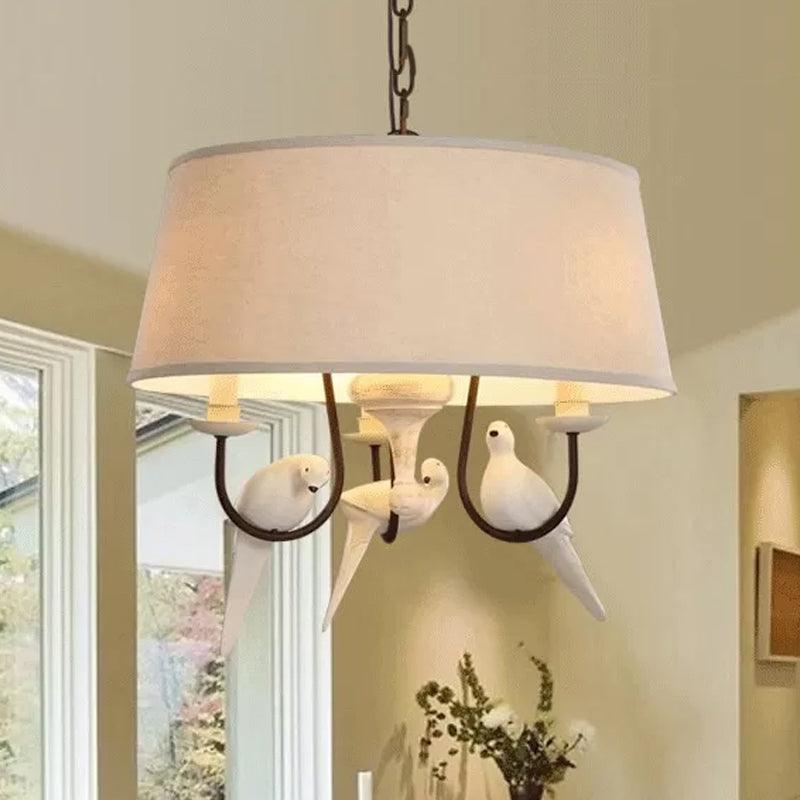 Fabric Beige Pendant Lamp Drum 3 Lights Vintage Chandelier - Rebooters