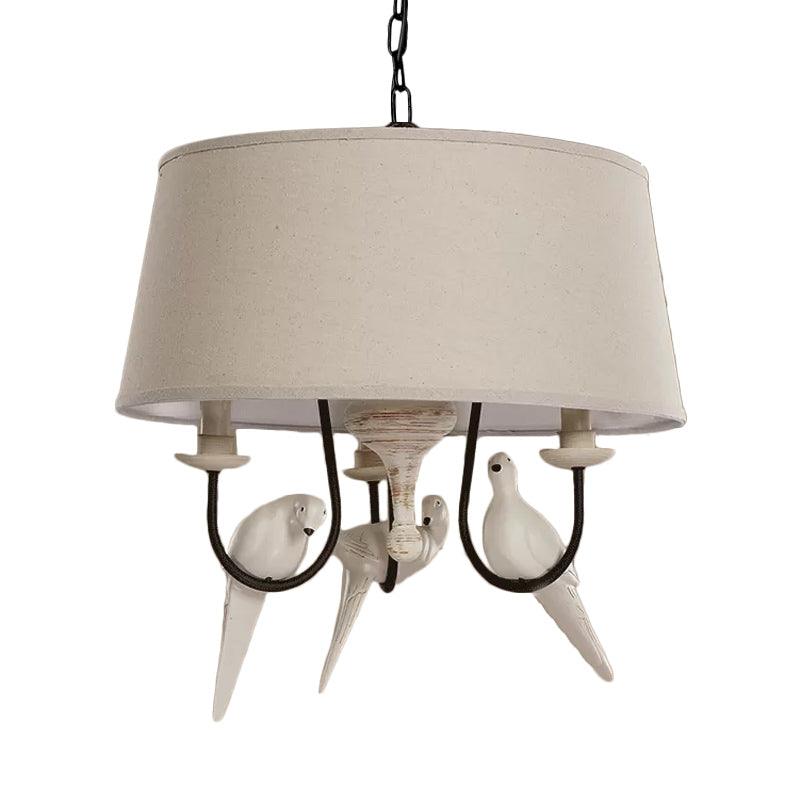 Fabric Beige Pendant Lamp Drum 3 Lights Vintage Chandelier - Rebooters