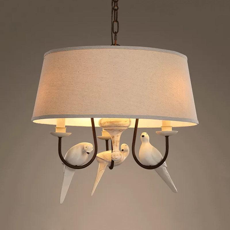 Fabric Beige Pendant Lamp Drum 3 Lights Vintage Chandelier - Rebooters