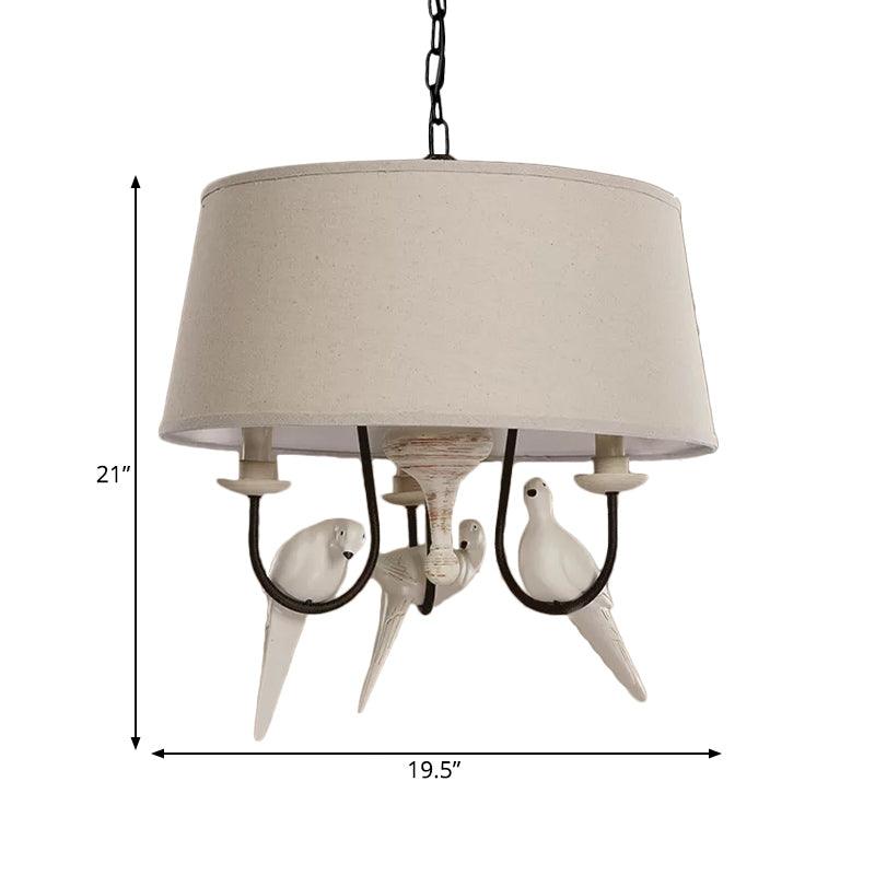 Fabric Beige Pendant Lamp Drum 3 Lights Vintage Chandelier - Rebooters