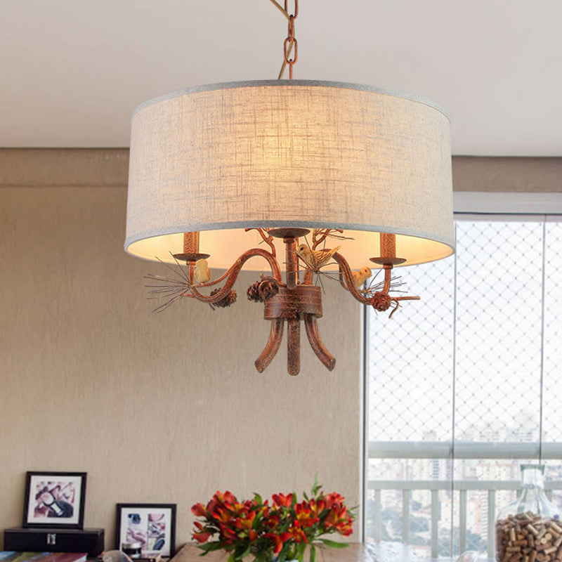 3 Bulbs Ceiling Lamp Drum Shade Fabric Vintage Chandelier - Rebooters